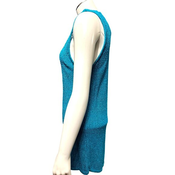 Chicos Teal Blue Silver Metallic Thread Rayon Tank Top Sweater Blouse Sleeveless - Picture 2 of 10